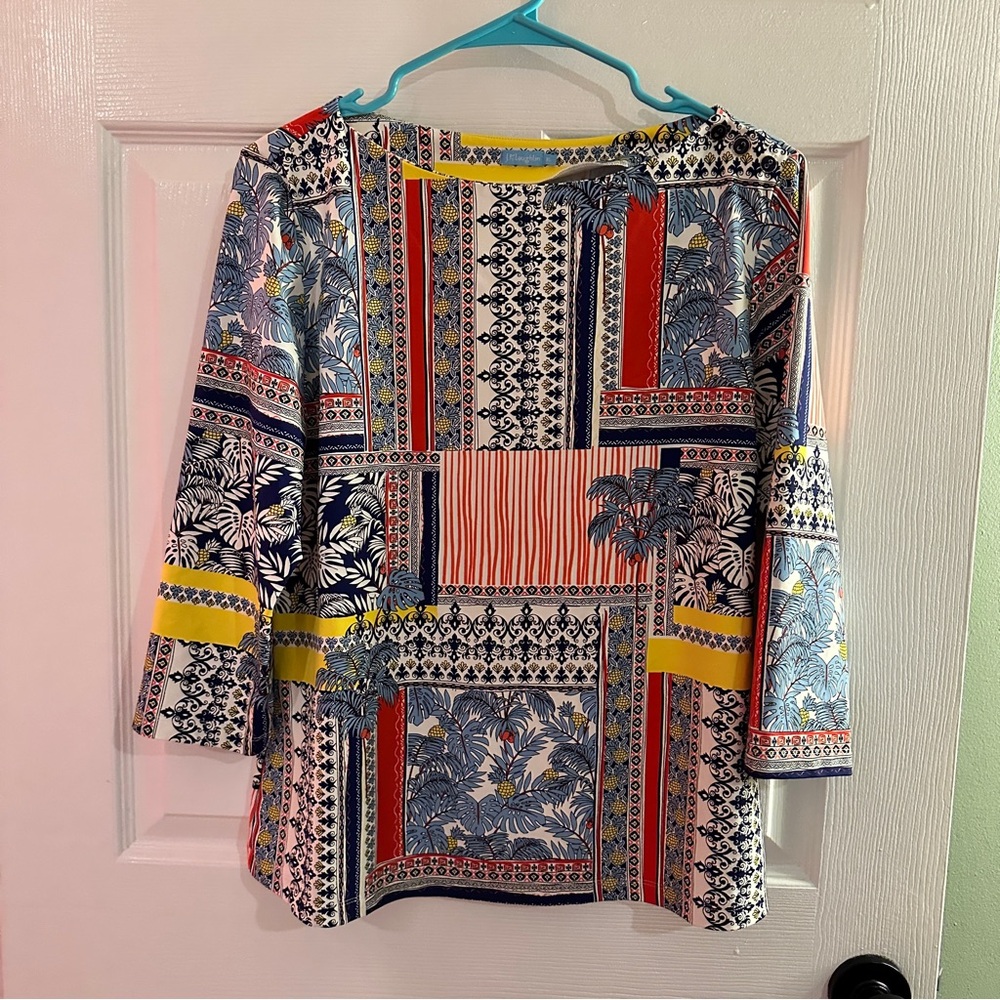 J. McLaughlin Catalina Cloth Wavesong Tee Shirt Multicolor Size XL